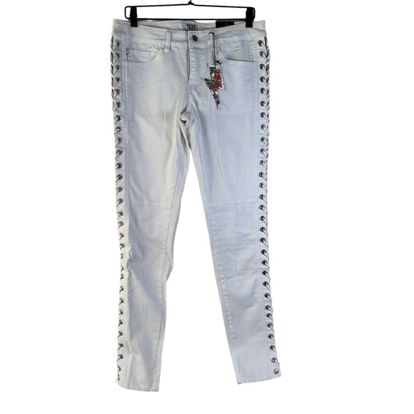 Daang Goodman Tripp Womens Skinny Jeans White Pockets Mid Rise Grommet 11/30 New - Picture 1 of 10